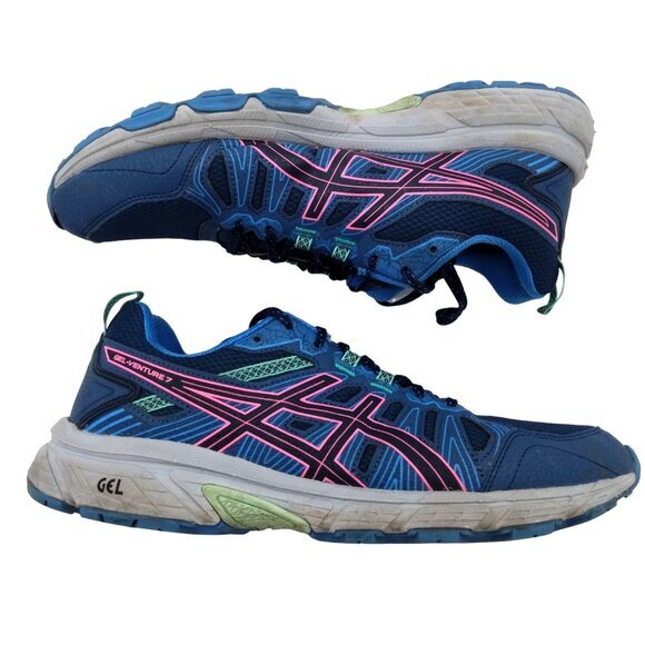 ASICS Gel Venture 7 Lace Up Running Shoes Women SZ 12 Blue Pink Granola Athletic - Picture 1 of 12
